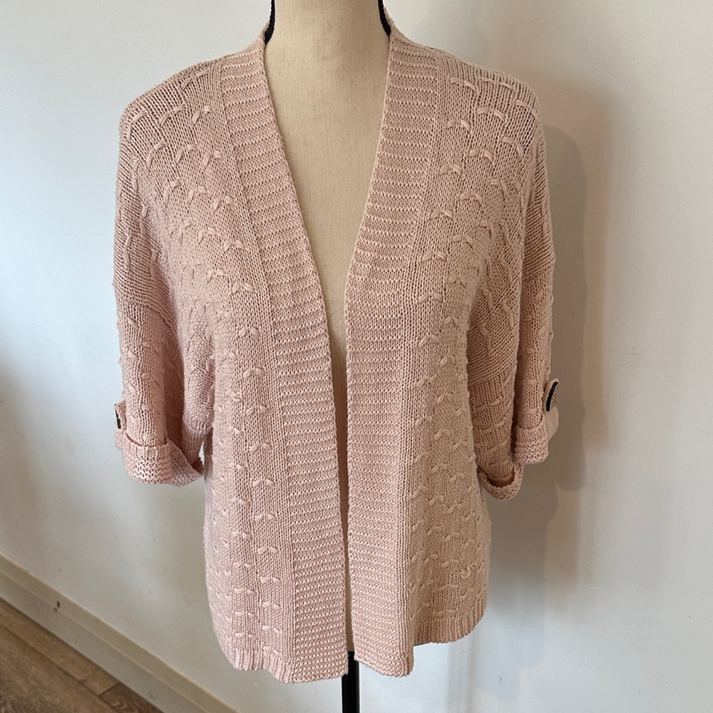 MARBLE Blush Pink Open-Front Cardigan Sweater Knit Cropped Medium